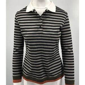 Ostwald Helgason Womens Gray/Black Striped Long Sleeve Polo Shirt sz 8